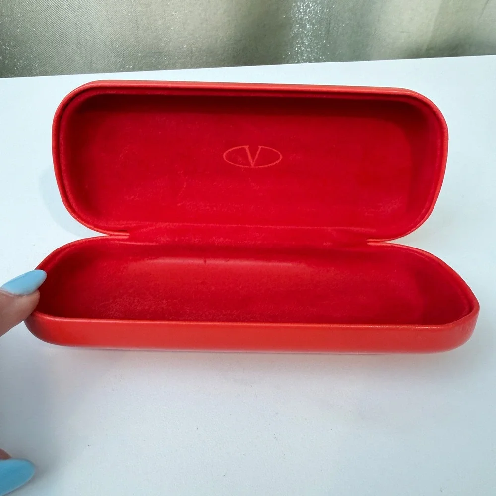 Valentino Red Hard Shell Eyeglass Sunglasses Case Debossed Logo Luxury Accessory